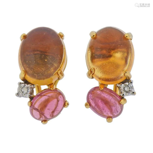 Kylo 18k Gold Diamond Pink Tourmaline Citrine Earrings