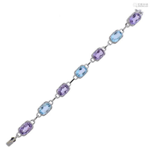 14k Gold Diamond Topaz Amethyst Bracelet