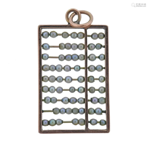 Vintage 14k Gold Pearl Abacus Pendant Charm