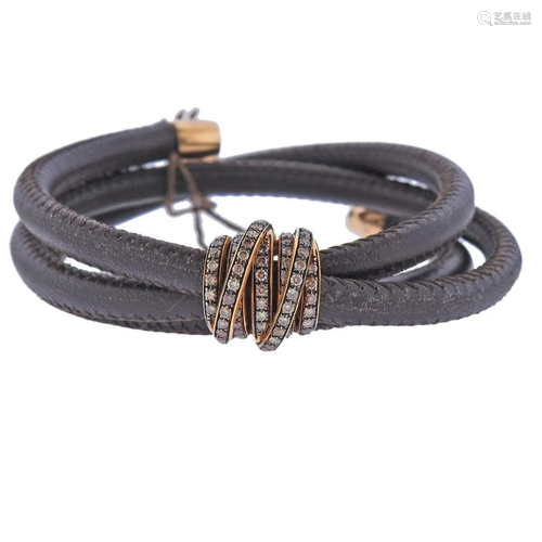 De Grisogono Allegra 18k Gold Diamond Leather Wrap