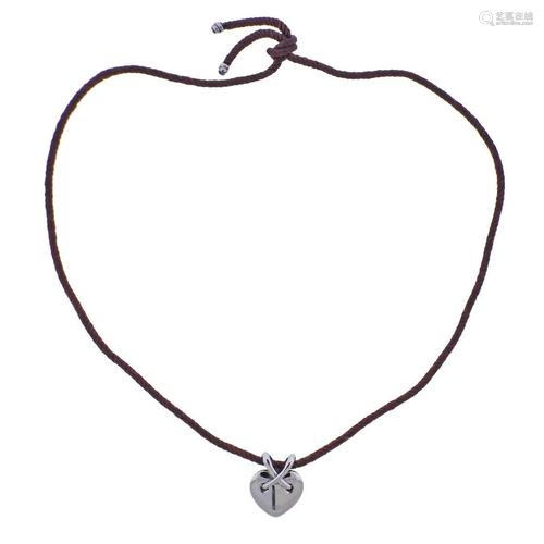 Chaumet Paris 18k Gold Heart Pendant Silver Cord