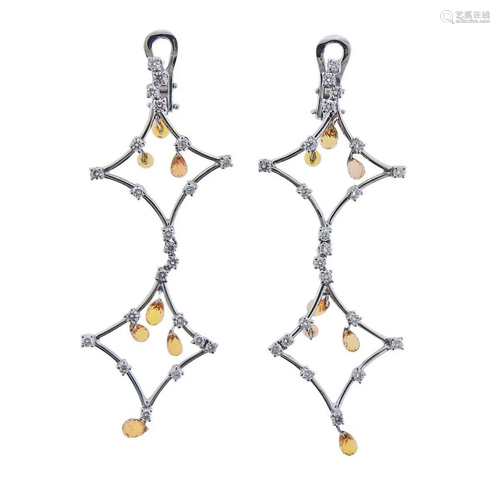 18k Gold Diamond Citrine Cocktail Earrings