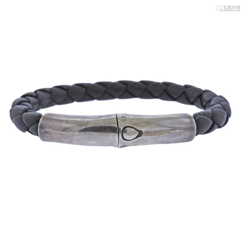 John Hardy Bamboo Silver Leather Men's Bracelet