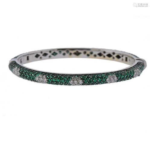 18k Gold 4.00ctw Tsavorite Diamond Bangle Bracelet