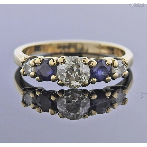 Vintage 14k Gold Old European Diamond Sapphire Ring