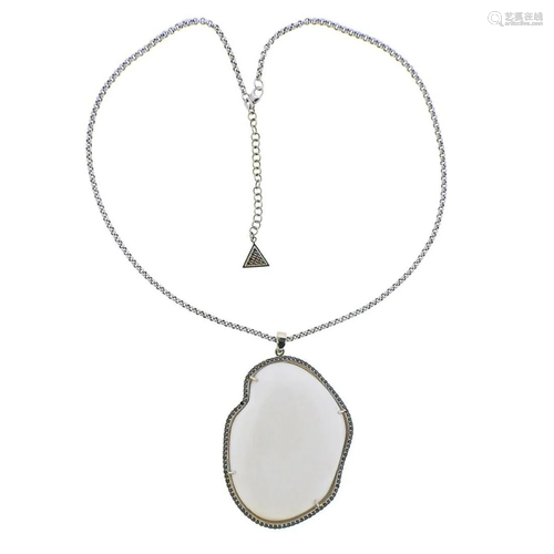 Mishara 18k Gold Black Diamond White Gemstone Pendant