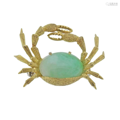 Buccellati 18k Gold Jade Crab Brooch Pin