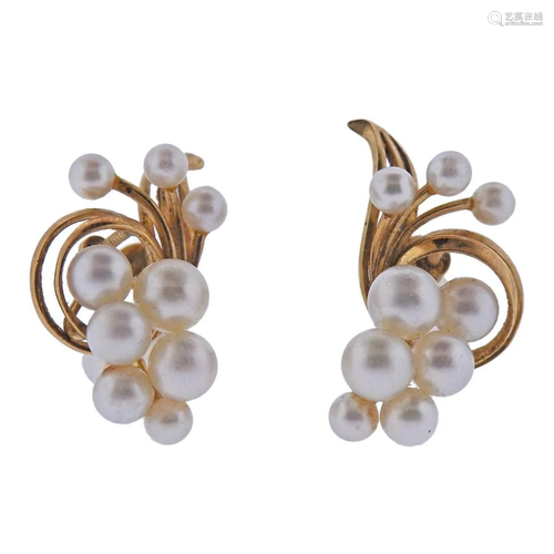 Mid Century 14k Gold Pearl Earrings