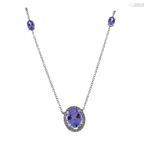 Kallati White Gold Tanzanite Diamond Pendant Necklace