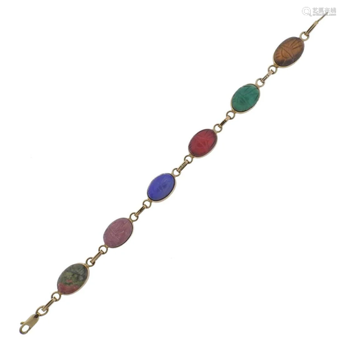 Vintage 14k Gold Gemstone Scarab Bracelet