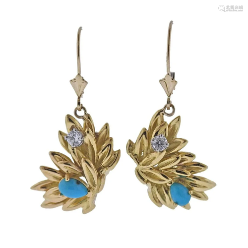 18k Gold Turquoise Diamond Earrings