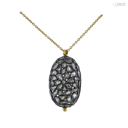 Gurhan Pastiche Gold Silver Diamond Pendant Necklace.