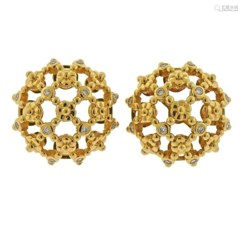 Temple St. Clair Diamond Gold Fiori Cluster Earrings.