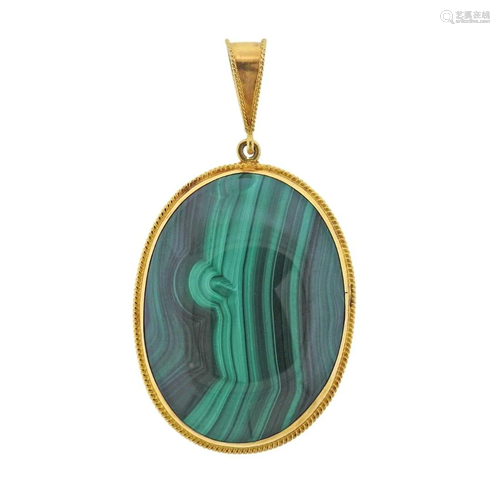 18k Gold Malachite Pendant on Cord Necklace