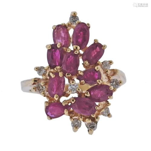 Vintage 14k Gold Diamond Ruby Cluster Ring