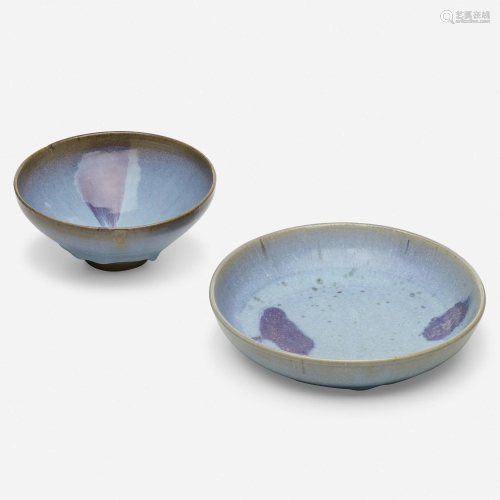 Chinese, Jun Purple-splashed shallow bowls, set of two