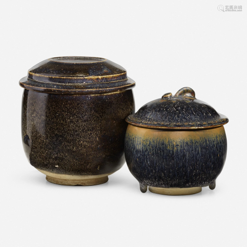 Chinese, Black-glazed covered jars, set of two