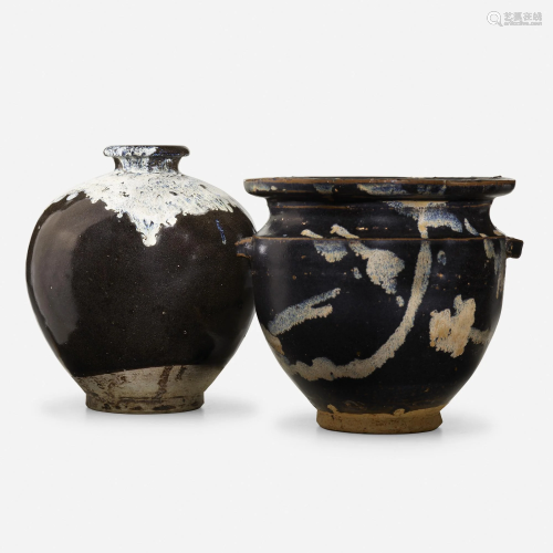 Chinese, Black-glazed Phosphatic-splashed jars