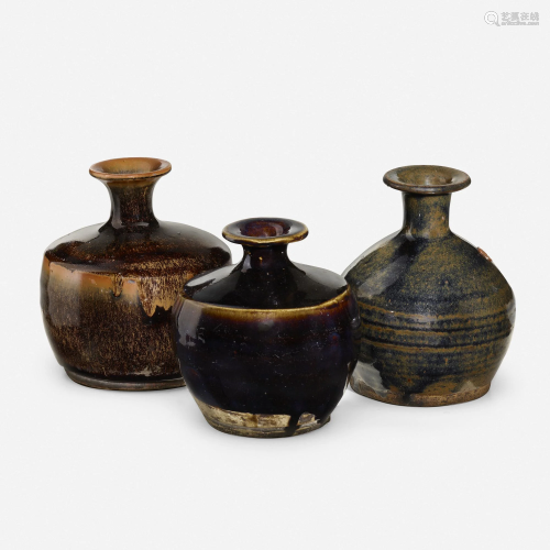 Chinese, Collection of three Black-glazed jars