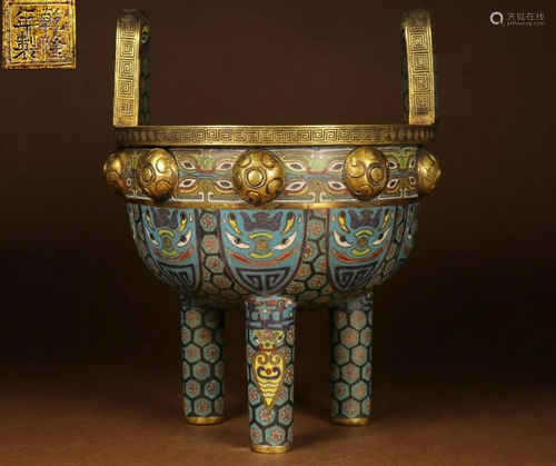 QIANLONG MARK CLOISONNE CENSER