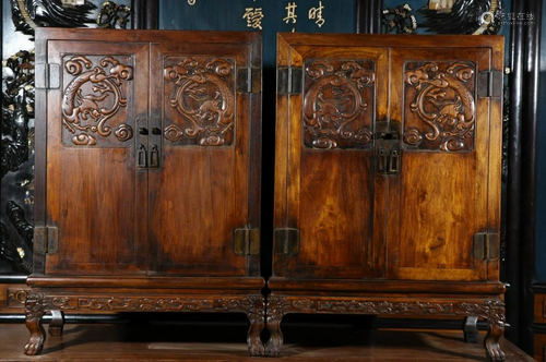 PAIR OF HUANG HUALI WOOD DRAGON PATTERN CHEST