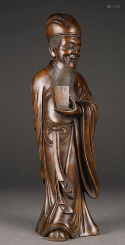 HUANGYANG WOOD SCHOLAR FIGURE STATUE