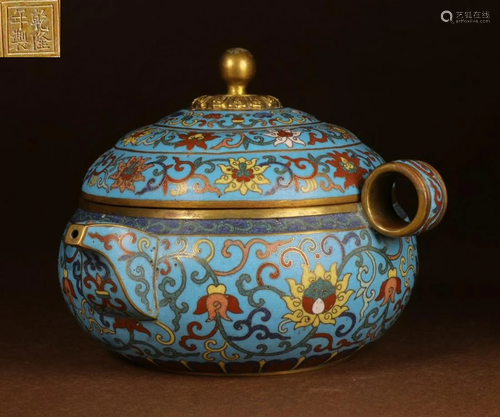 QIANLONG MARK CLOISONNE POT WITH COVER