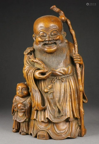 BAMBOO ROOT CARVED ELDER BUDDHA STATUE