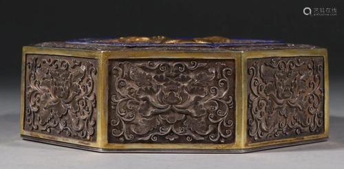 SILVER WITH GILT AUSPICIOIUS PATTERN BAGUA BOX