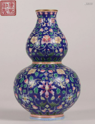 KANGXI MARK ENAMELED GLAZE FLOWER PATTERN GOURD V…