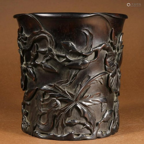 ZITAN FLOWER PATTERN BRUSH POT