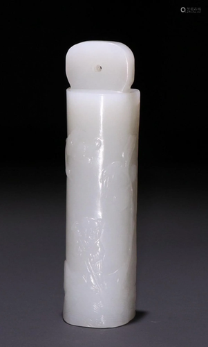 HETIAN JADE FIGURE STORY PATTERN TUBE