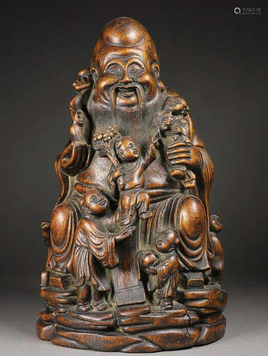 CHENXIANG WOOD AUSPICIOUS ELDER CHILD STATUE