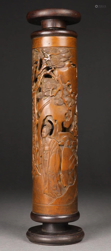 HUANGYANG WOOD FIGURE STORY PATTERN INCENSE HOLDER