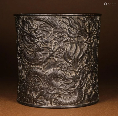 ZITAN DRAGON PATTERN BRUSH POT