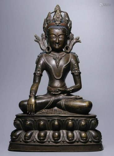 COPPER WITH SILVER GUANYIN BUDDHA STATUE