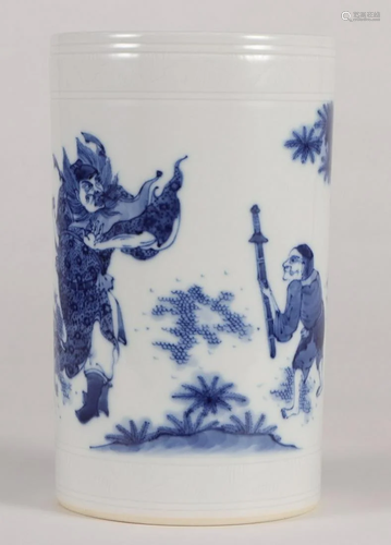 BLUE&WHITE GLAZE ZHONGKUI PATTERN BRUSH POT