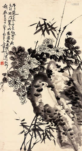 蒲 華 《菊石風竹圖》