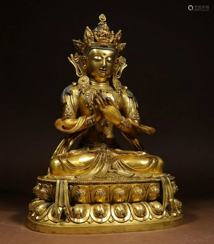 GILT BRONZE CAST GUANYIN BUDDHA STATUE