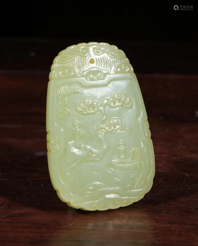 HETIAN YELLOW JADE CARVED FIGURE PATTERN TABLET