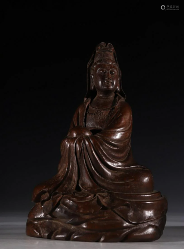 BAMBOO CARVED GUANYIN BUDDHA STATUE