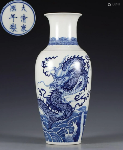 KANGXI MARK BLUE&WHITE GLAZE VASE