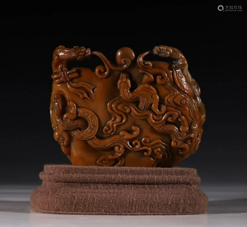 TIANHUANG STONE CARVED DRAGON BRUSH WASHER