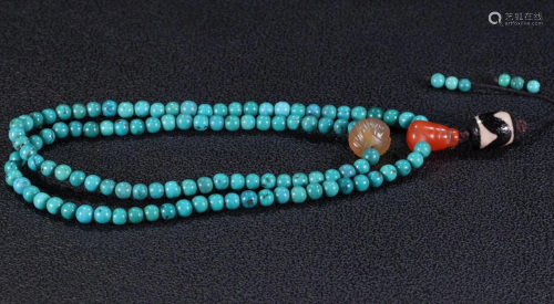 TURQUOISE STRING NECKLACE WITH 108 BEADS