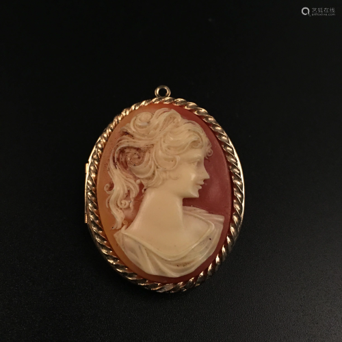 Chinese Old 18k Gold Cameo Shell Pendant