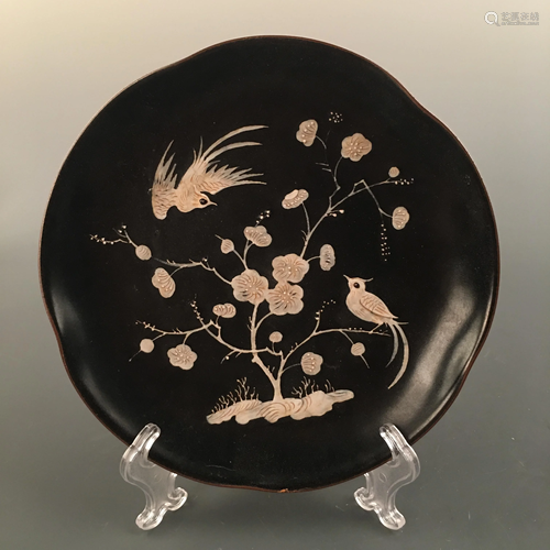 Chinese Ding Ware Engraved Design 'Plum Flower & Birds'