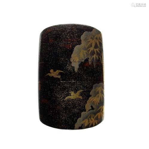A black-lacquer large four-case inro By Minamoto Yoshinao, l...