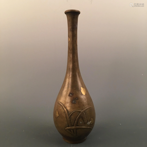 Chinese Pear-Shape Brass Vase, Qianlong Mark