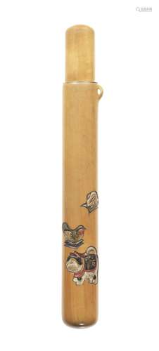 A pale wood kiseruzutsu By Hozan(?), late 19th century