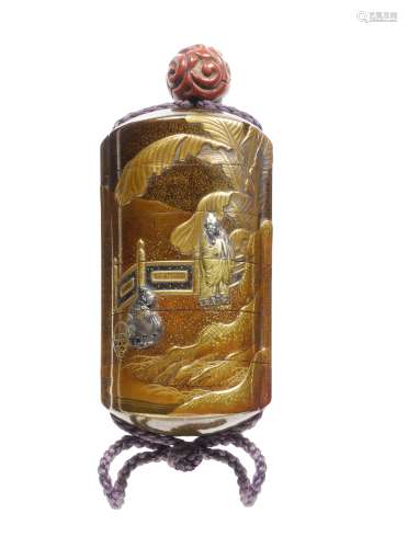 A gold-lacquer and metal-inlaid five-case inro By Tachibana ...